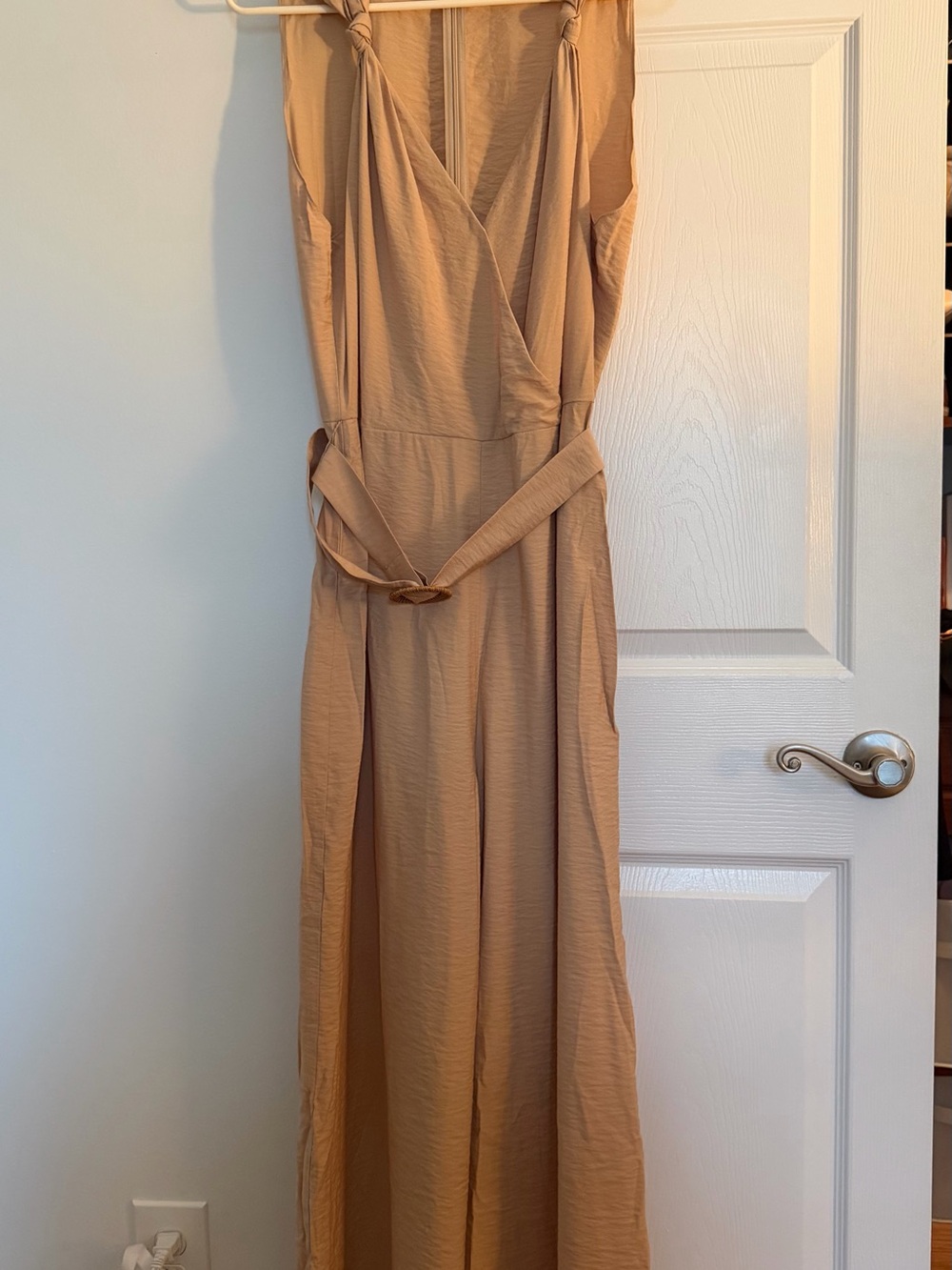 INTERMIX Sleeveless V-Neck Jumpsuit in Camel